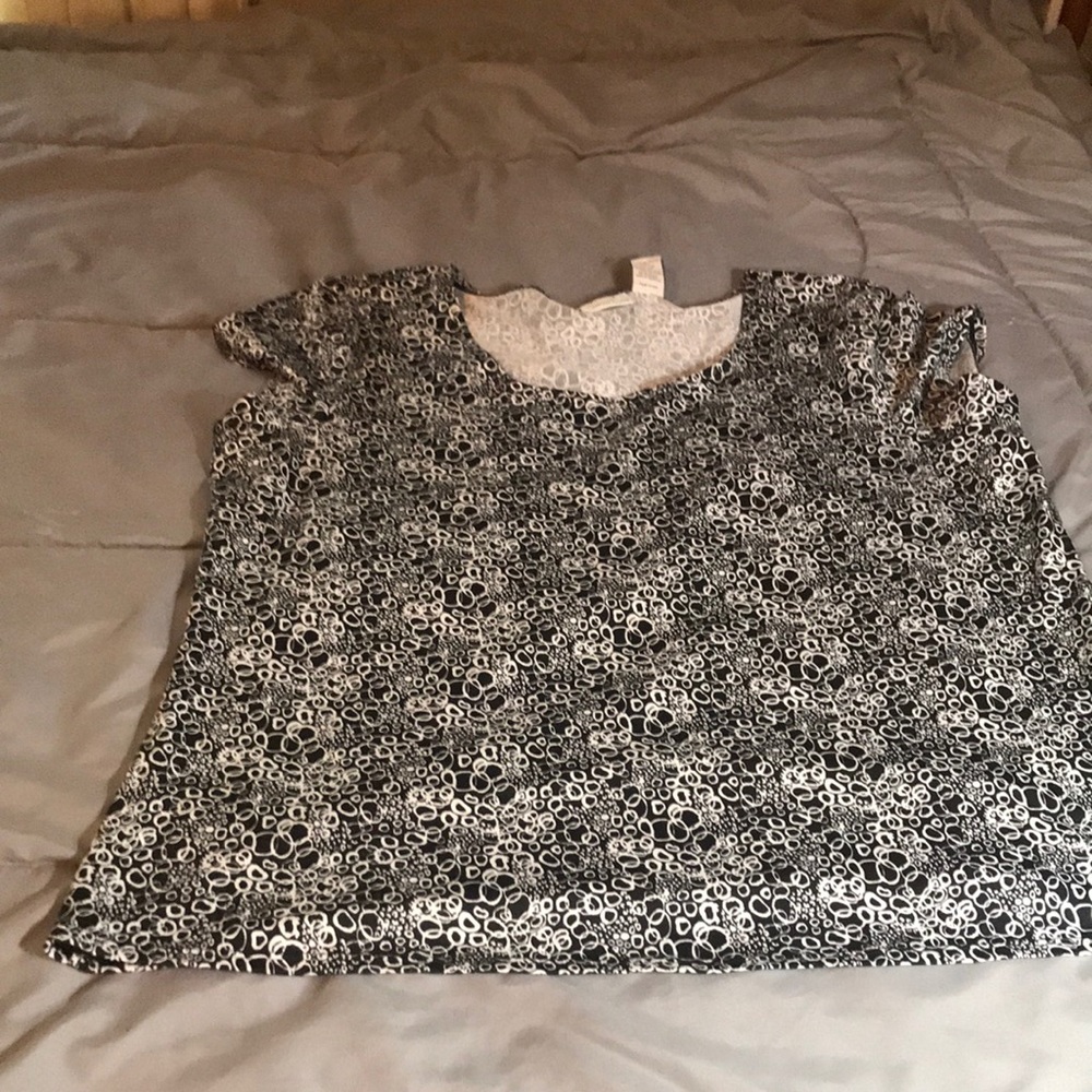 L Kim Rogers polyester Blend Black & White Blouse